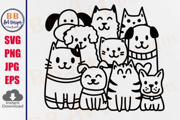 Dog Cat SVG Funny Dogs Doodle Line Art Review